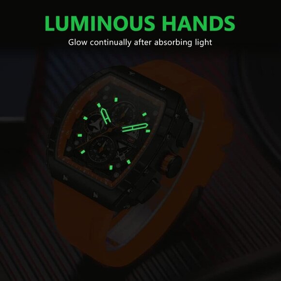 AIMES Orange Men Fashion Wristwatch Large Dial Luminous Waterproof Silicon Strap - Picture 5 of 7